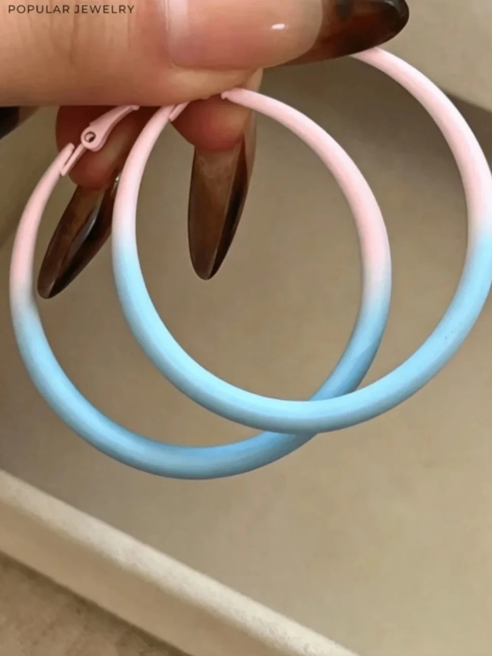 Minimalist Versatile pink blue Hoop Earrings
